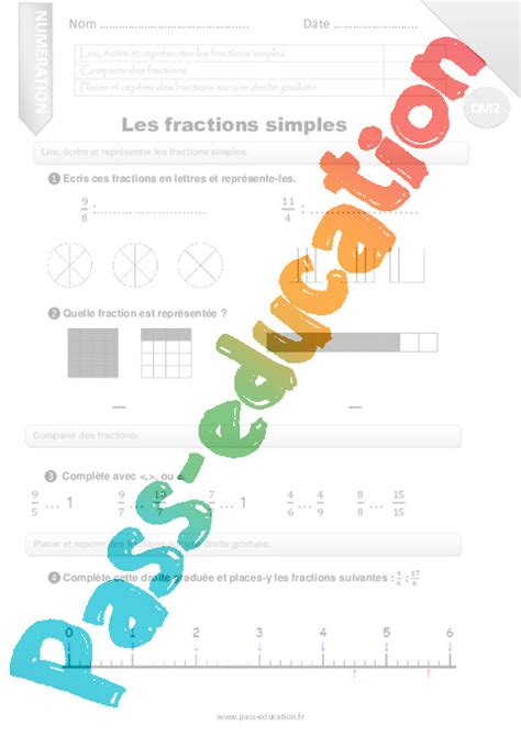 Lire écrire et représenter les fractions simples CM Evaluation Bilan PDF à imprimer