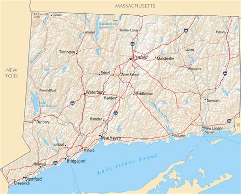 Large Detailed Roads And Highways Map Of Connecticut State With Relief