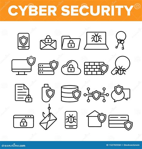 Cyber Security Vector Thin Line Icons Set Stock Vector Illustration
