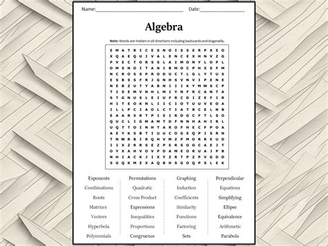 Algebra Word Search Puzzle Worksheet Activity Teaching Resources