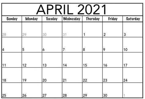 Free April Calendar 2021 Printable Pdf Word Excel A4 Letter Page