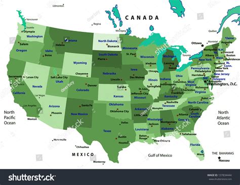 Colorful Usa Map States Capital Cities Stock Vector 137834444