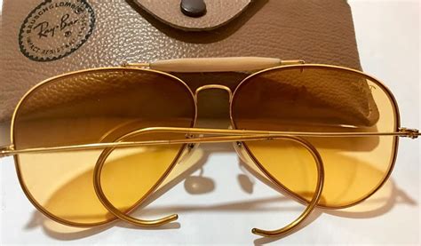 ray ban vintage yellow shooter lens gold wrap around frame aviator bausch lomb ebay gold