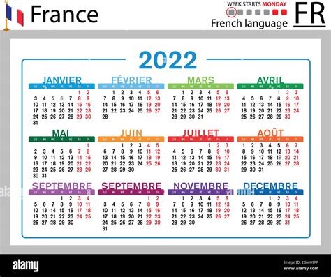 Calendrier De Poche Horizontal Français Pour 2022 Deux Mille Vingt