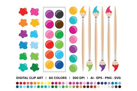 Paint Brush And Palette Clip Art Set Graphic By Running With