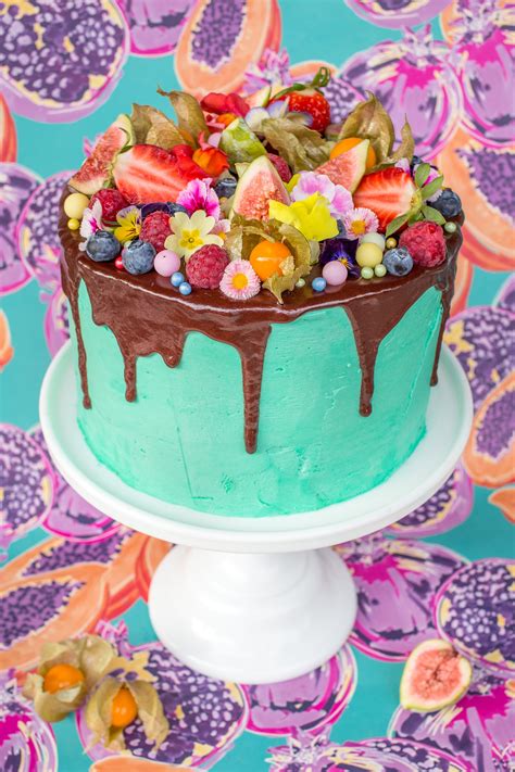 everything cake layer cake with dripping ganache edible flowers fresh fruit cake drip