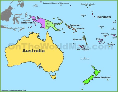 Physical Map Of Oceania With Key