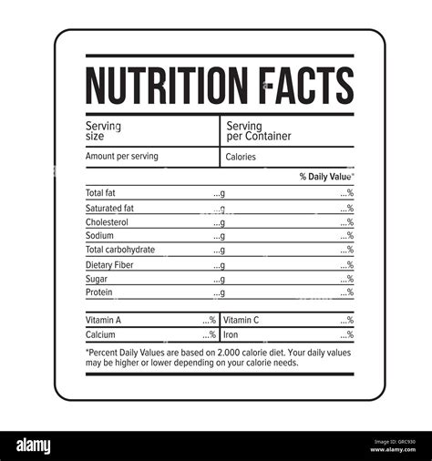 Nutrition Facts Label Template Vector Stock Vector Image And Art Alamy