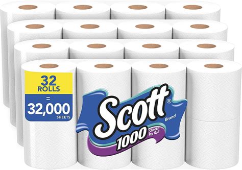 Scott 1000 Toilet Paper 32 Regular Rolls Septic Safe 1 Ply Toilet