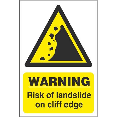 Warning Risk Of Landslide On Cliff Edge Hazard Construction Signs