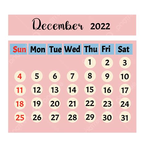 Calendario Simple De Diciembre De 2022 Con Fondo Rosa Png Calendario