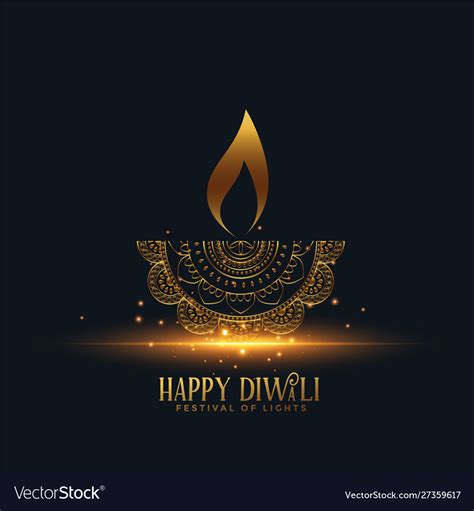 Beautiful Golden Diya Happy Diwali Background Vector Image