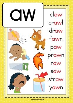 Well, using this definition, the letter y in words like hymn and shy is also a vowel. Digraph / Vowel Team AW: Phonics Word Work {Multiple ...