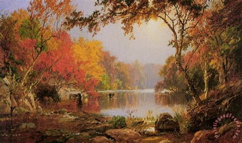Jasper Francis Cropsey River Landscape In Autumn Painting