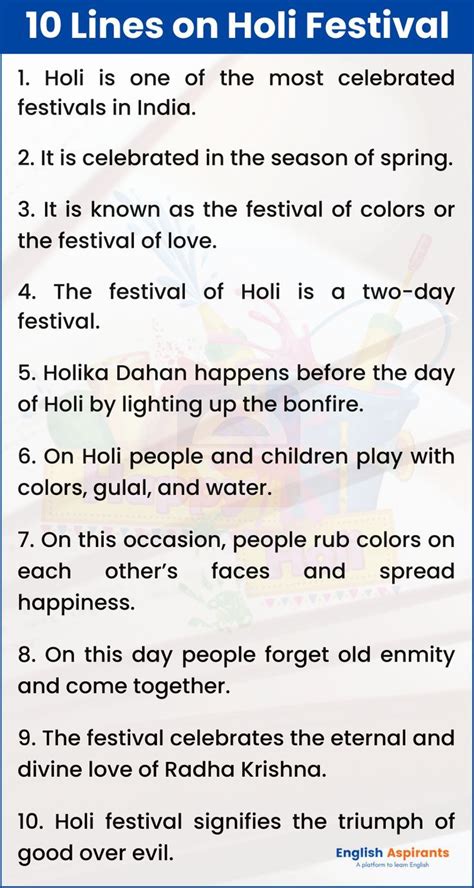 10 Lines On Holi Festival Holi Essay In English 10 Lines In 2023