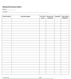 A stock register is a document may contain stock information of all incoming & outgoing it may also help to verify the status of materials with physical stock at storage. Physical Inventory Sheet #1 - Small Business Free Forms