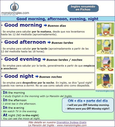 Buenos días buenas tardes buenas noches en inglés Ingles Frases