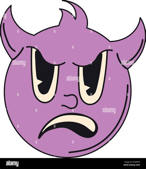 Angry Devil Face Comic Demon Head Sticker Isolated On White Background