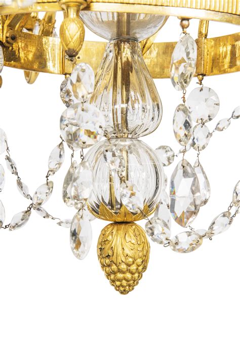 An Imperial Russian Ormolu Crystal Ruby And Clear Glass Eighteen Light Chandelier Attributed