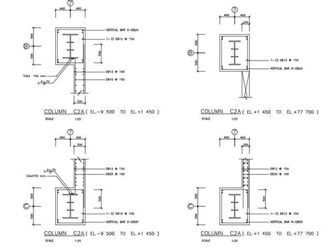 Typical Column Reinforcement Section Details Are Given In This Autocad