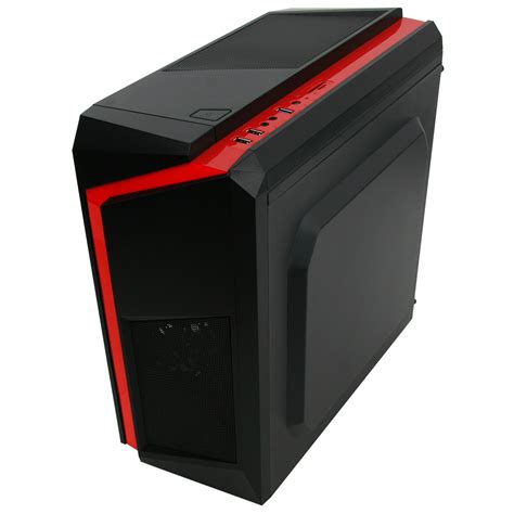 Cit F3 Black Midi Case With 12cm Red Led Fan And Red Stripe