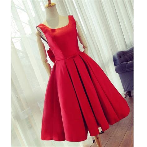 Red Satin Bow Back Party Dresses Sleeveless Pleated Short Prom Dress On Luulla