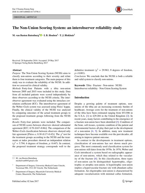 Pdf The Non Union Scoring System An Interobserver Reliability Study