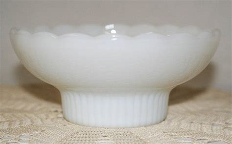 Vintage Eo Brody White Milk Glass Pedestal Scalloped Rim Bowl Etsy