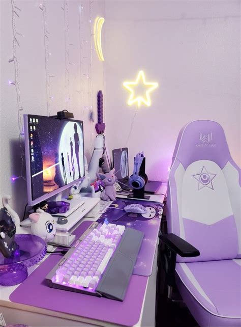 Pastel Purple Gaming Setup Gamer Room Video Game Room Design Game