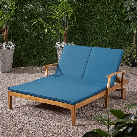 Double Chaise Lounge For Yard And Patio Acacia Wood Frame Nh865703