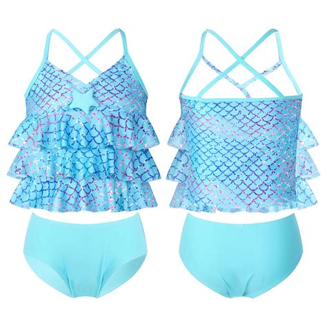 Tiaobug Girls 2 Pieces Swimsuit Bikini Set Mermaid Bathing Suit Tops