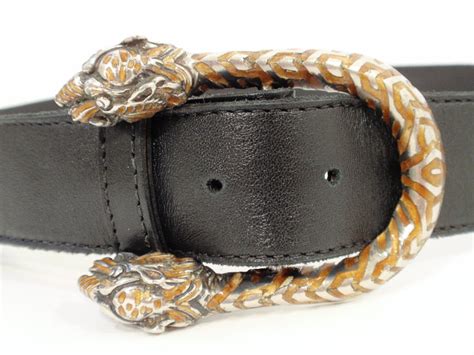 Gucci Sterling Silver Tiger Head Belt Buckle W Leather Belt At 1stdibs