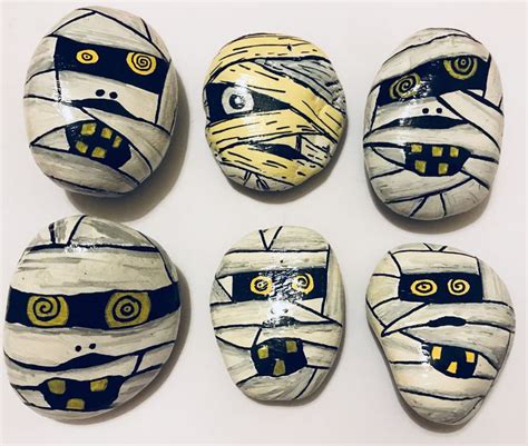 Mummy Face Painted Pebbles Mummy Face Painted Rocks Halloween Painted