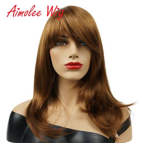 Aimolee Medium Wig With Oblique Bang Natural Yaki Straight Synthetic