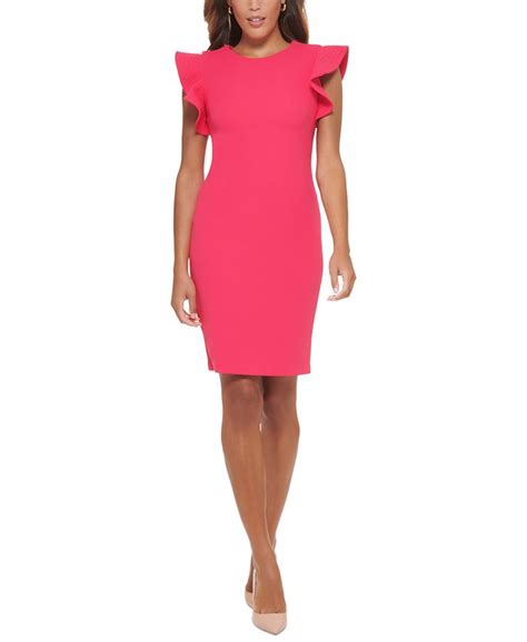 Calvin Klein Womens Ruffled Shoulder Sheath Dress Macys