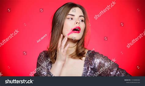 Sensual Girl Red Lips Big Breasts Stock Photo Shutterstock