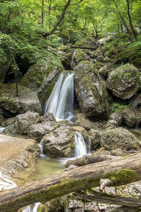 Small Creek With Many Waterfalls In The Middle Of Forest Stock Image