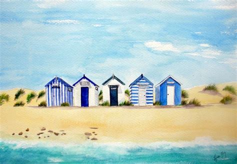 Southwold Blue And White Beach Huts Art In 2019 Beach Watercolor