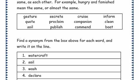 Grade 3 Grammar Topic 27: Synonyms Worksheets – Lets Share Knowledge