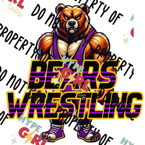 Bears Wrestling Mascot Png Digital File Purple And Gold Variation