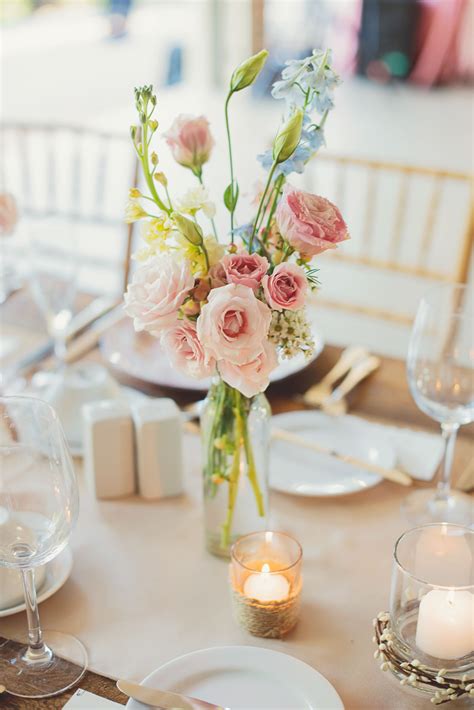 Pink Floral Centerpiece In Bud Vase Wedding Table Flowers Bud Vases