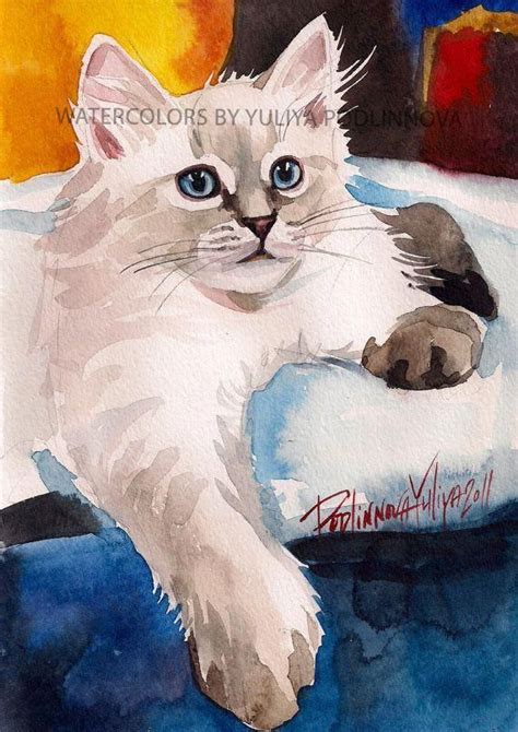 Ragdoll Cat Kitten Blue Eyes Printable Image Of Original Watercolor