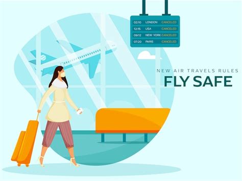 Novas regras de viagens aéreas fly safe based poster com jovem turista