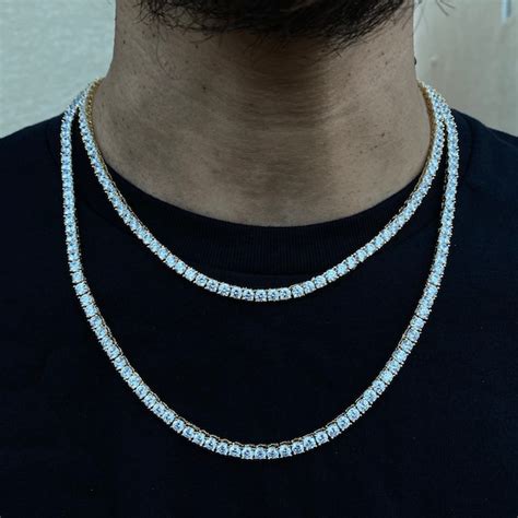 4mm Iced Out Diamond Tennis Chain Mens Jewelry Etsy