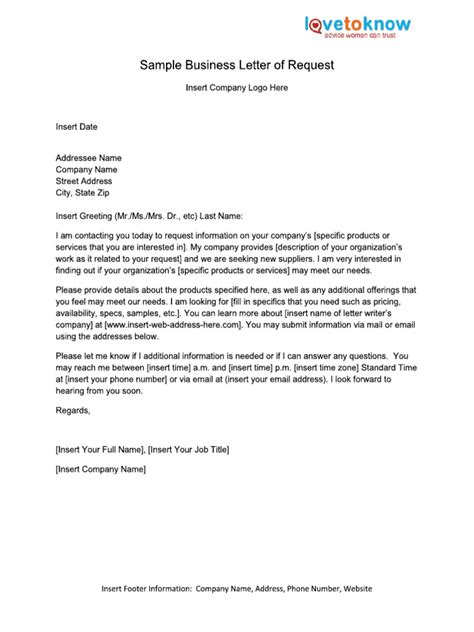 1651 Sample Business Letter Of Request For Information