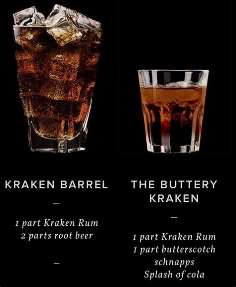 The kraken lives at the bottom of the ocean which is sailed by captain morgan… halfway through the drink the captain and kraken mix together bringing captain morgan to a fight to the end with the. Kraken Rum Cocktails | Rum recipes, Rum drinks recipes, Rum punch recipes