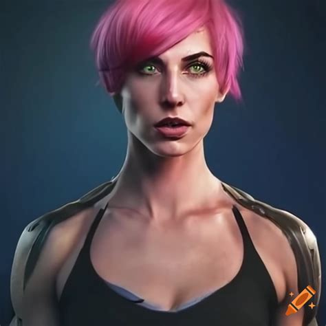 Image Of A White Woman With Short Pink Hair And Green Eyes On Craiyon