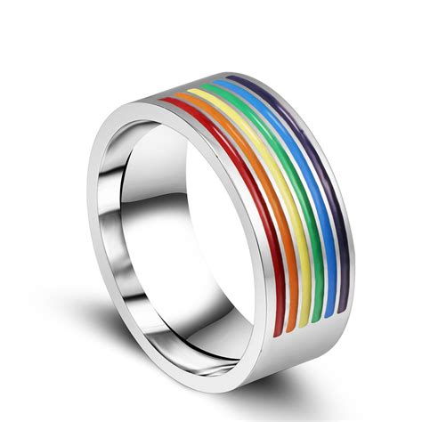 Zmzy New Rainbow Ring For Men 316l Stainless Steel Wedding Rings For Women 8mm Wide Gay Pride