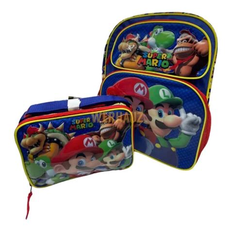Super Mario Luigi Bowser Donkey Kong Large 16 Backpack With Insulated