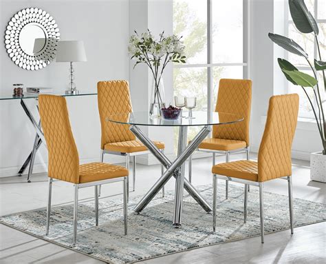 Selina Chrome Round Glass Dining Table And 4 Milan Dining Chairs